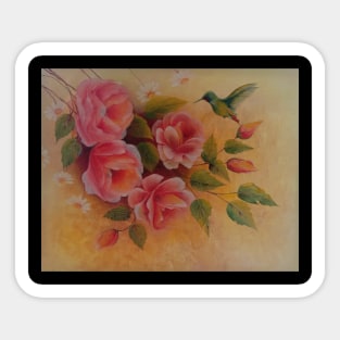 Roses with daisies and humming bird Sticker